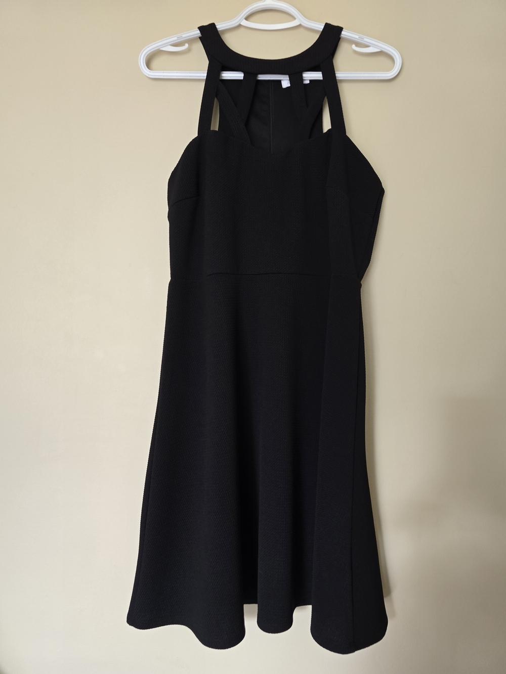 Reitmans Black Halter Neck A-Line Dress Textured Knit Size Medium - Picture 2 of 8